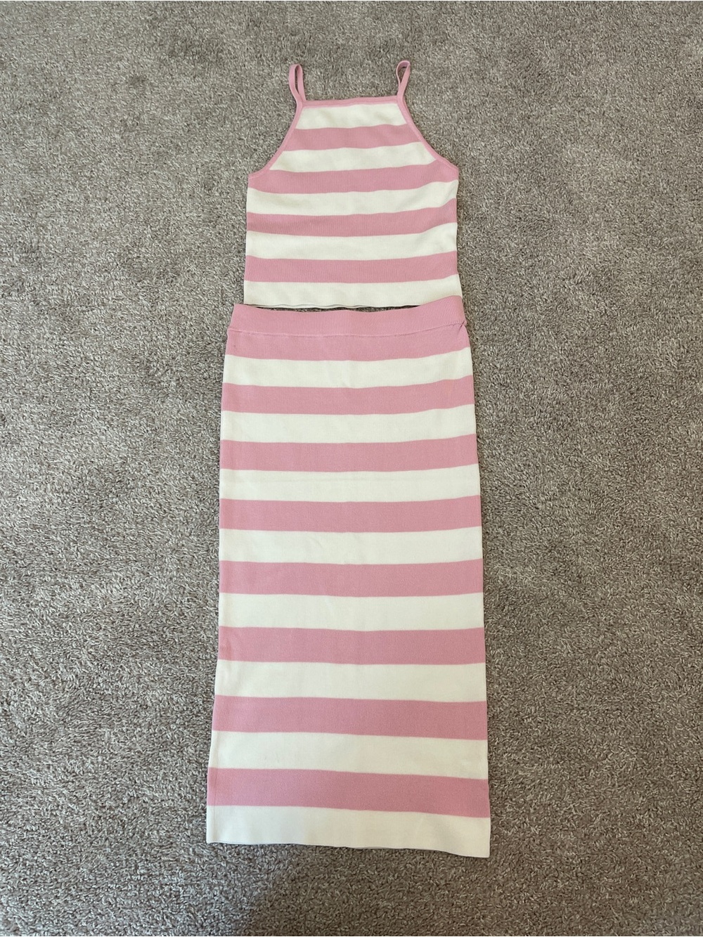Active USA Striped Pink and White Two-Piece Knit Set S